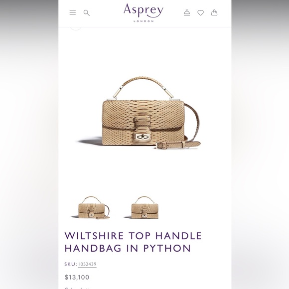 Asprey of London 1781 lavender python bag with gold hardware - Picture 8 of 8